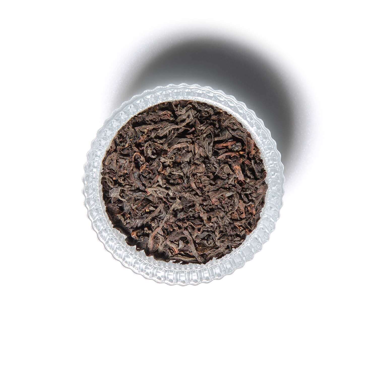 Ceylon and India loose leaf tea in a ramekin
