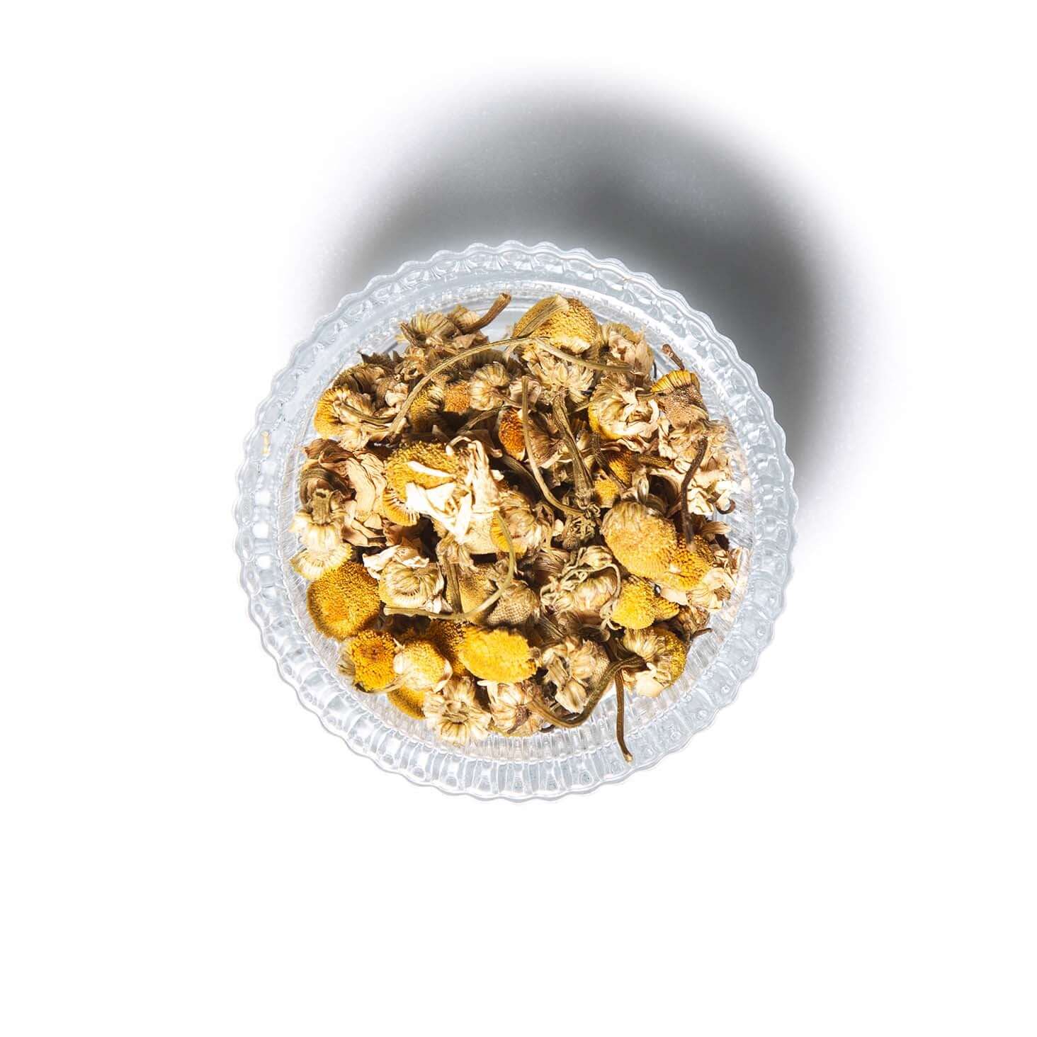 Chamomile Loose leaf tea in a ramekin