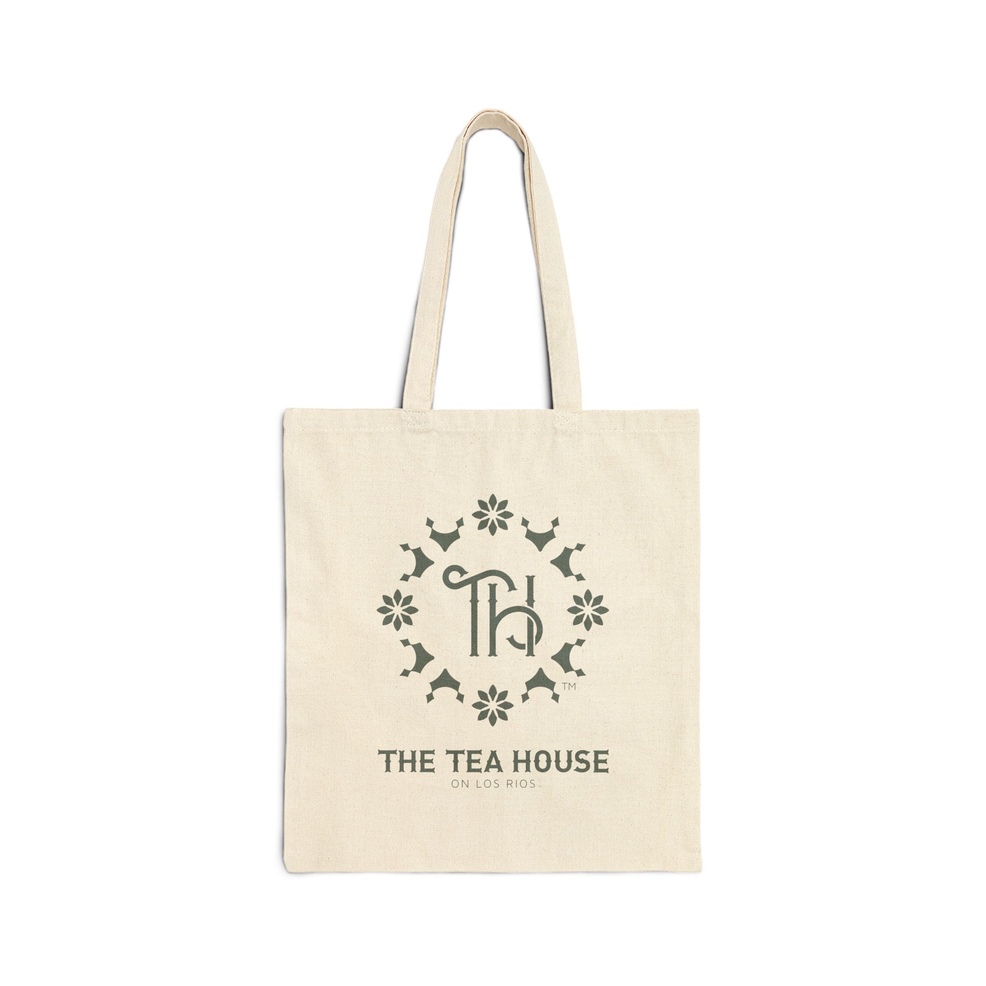 Canvas tote bag with 'The Tea House' logo on a white background