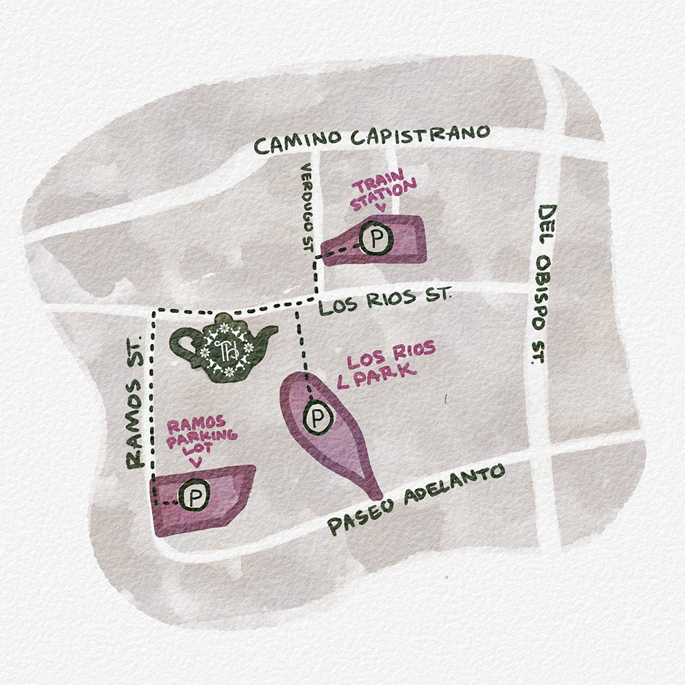 Parking location map for the tea house on los rios in san juan capistrano california