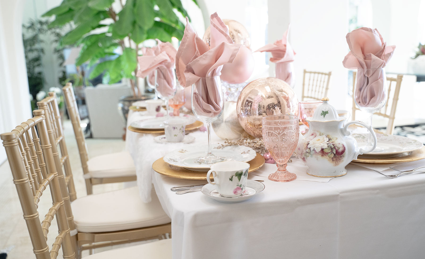 The Tea House on Los Rios catering setup shown in beautiful home.